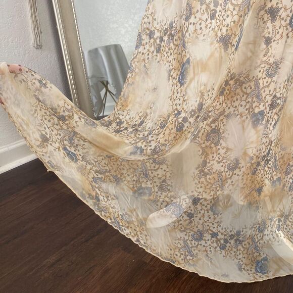 RAG Romantic Whimsical Cream Tan Mesh Blue Floral Maxi Skirt Plus Size 1X - Picture 4 of 8